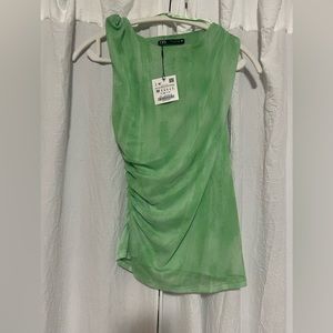 Zara Side-Ruched Lined-Mesh Twist Top